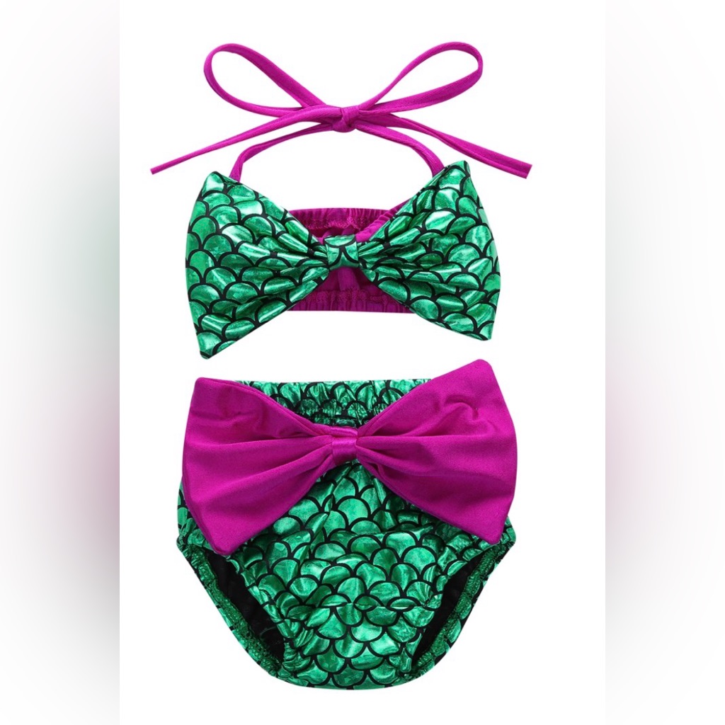 Baby. Green And Pink Mermaid Bikini Set. Size 12m